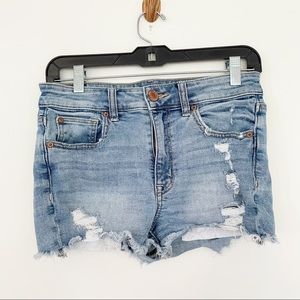 EUC American Eagle High Rise Stretch Denim Lace Detail Shorts Size 6